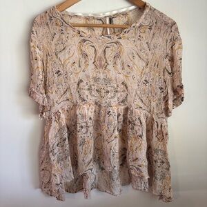 Free People Say You Will Paisley Chiffon Sheer Peplum Blouse size medium
